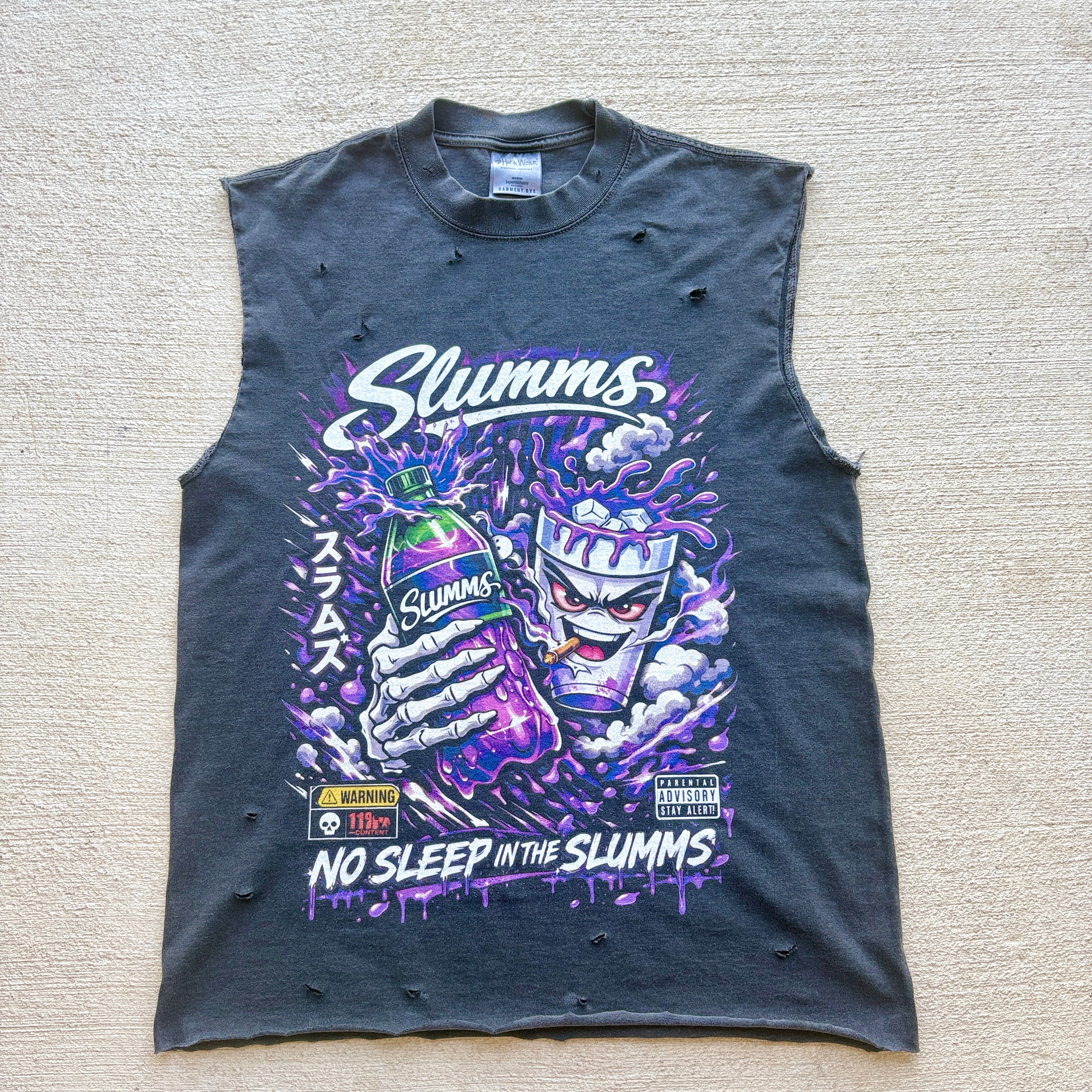 SLUMMS “No Sleep” Sleeveless Graphic Tee