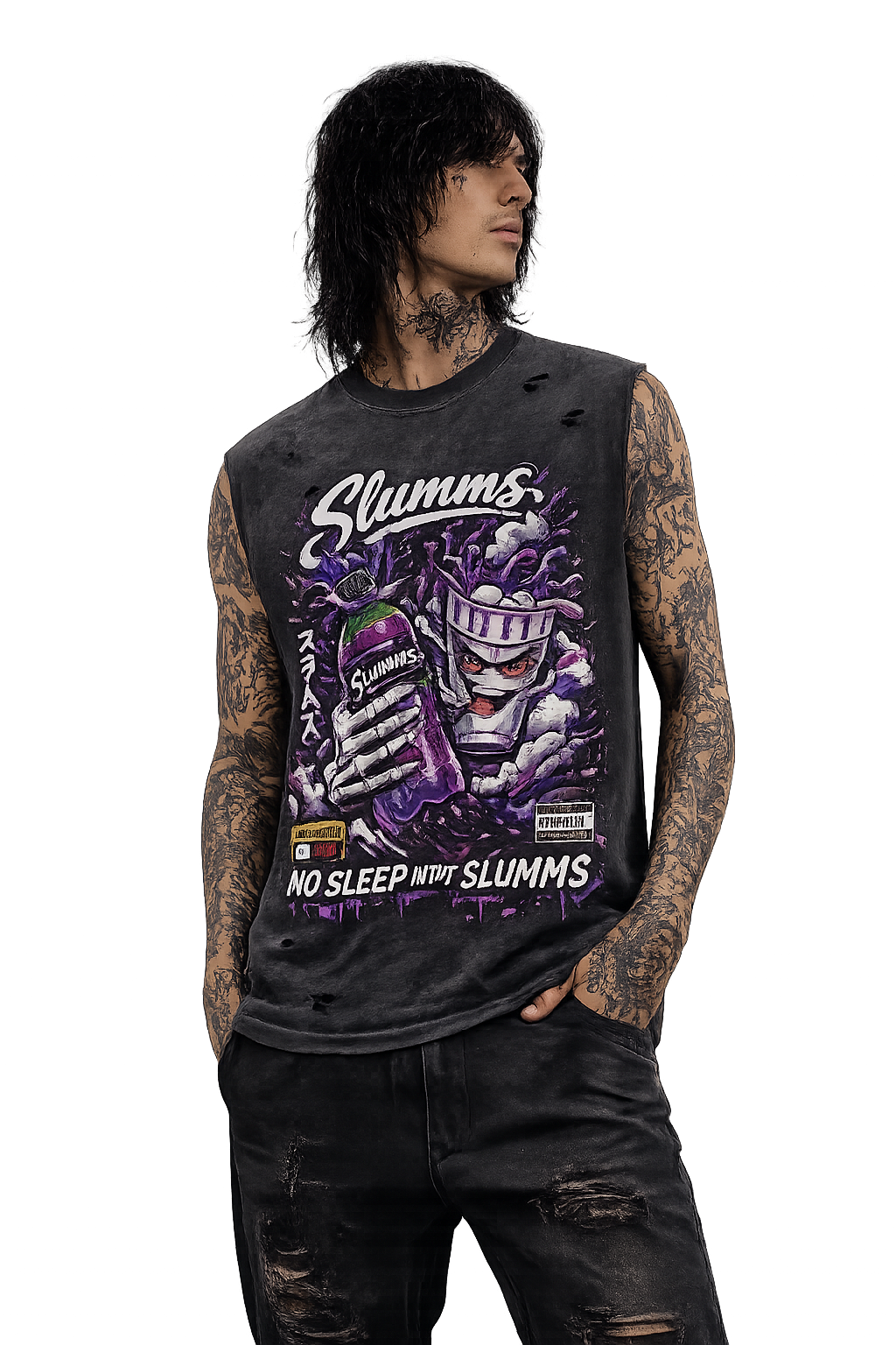 SLUMMS “No Sleep” Sleeveless Graphic Tee